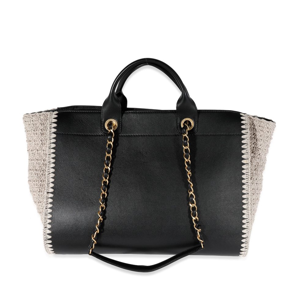 Chanel Black Leather & Beige Crochet Large Deauville Tote - Picture 3 of 5